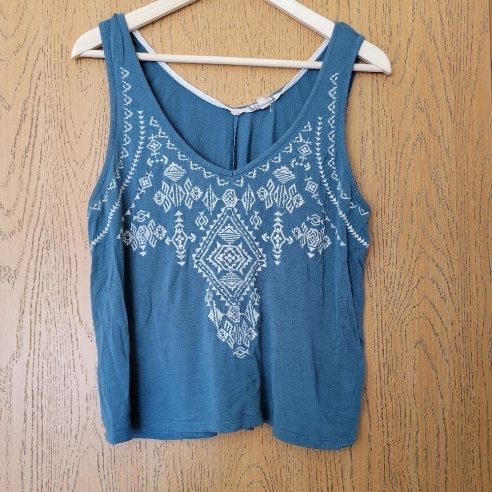 Eyeshadow teal blue tribal embroidered flowy tank top XL